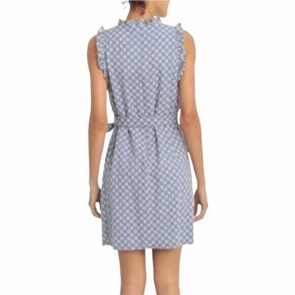 London Times Blue White Floral Daisy Eyelet Ruffle Shirt Dress 4P P4 4 Petite - Picture 2 of 13